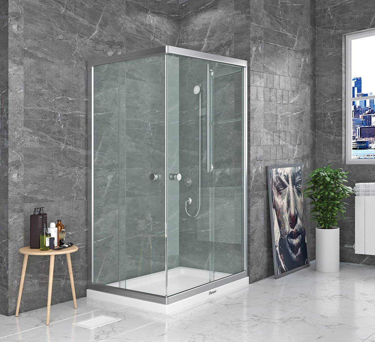 Shower Neptün 80x90 2 Sabit 2 Çalışır Dikdörtgen Tekne Üzeri Kabin