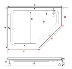 Shower 90x140 Edge Beşgen Sağ-Sol Duş Teknesi (Panelli)