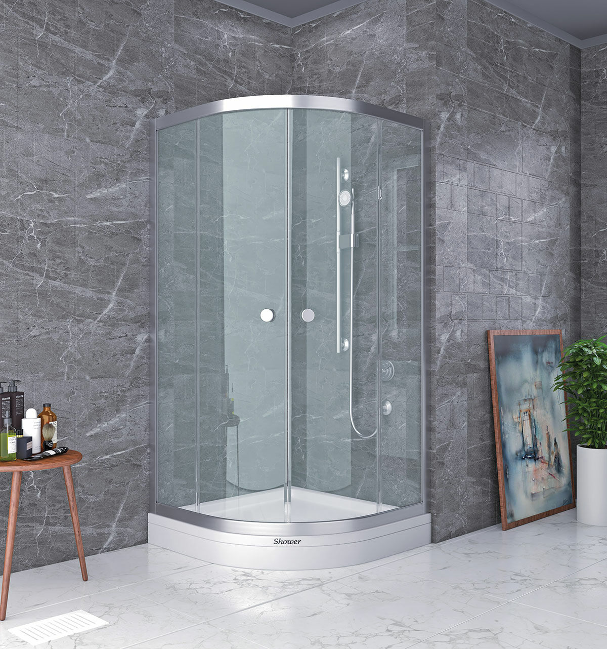 Shower Satürn 70x70 2 Sabit 2 Çalışır Oval Tekne Üzeri Kabin