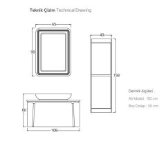 Shower Grande 100 cm Banyo Dolabı Antrasit Gri