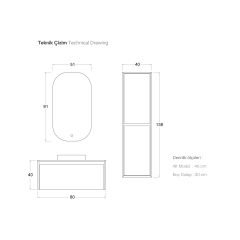 Shower Stone Line 80 cm Banyo Dolabı Antrasit