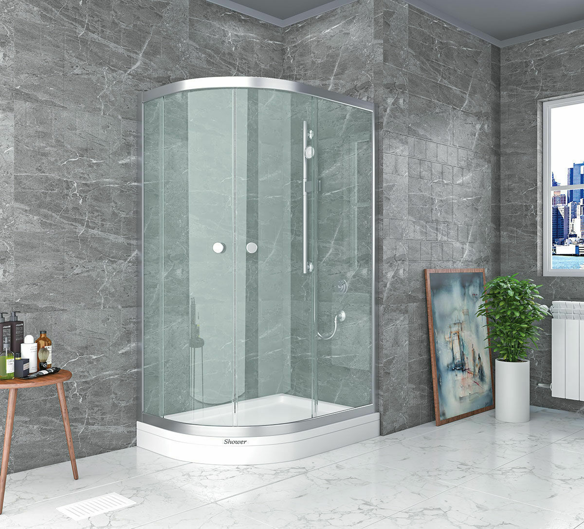 Shower Satürn 80x90 2 Sabit 2 Çalışır Asimetrik Tekne Üzeri Kabin