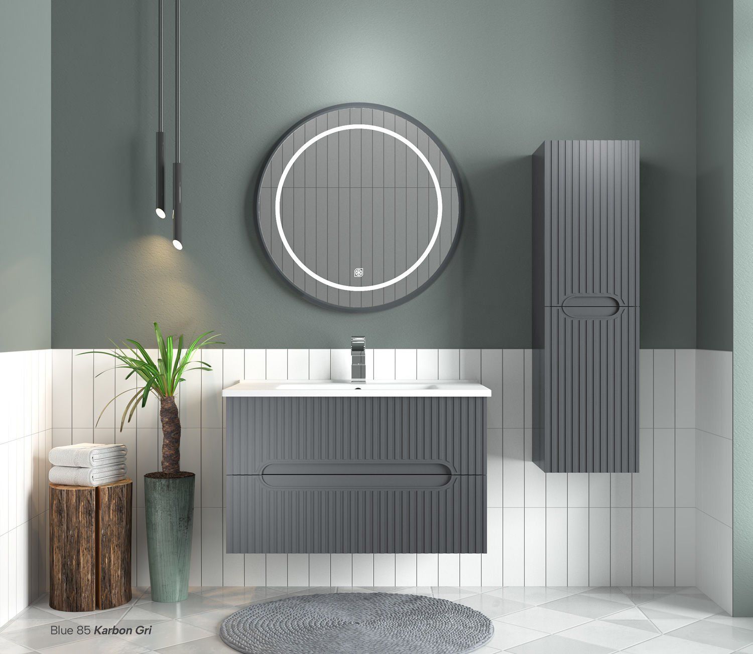 Shower Blue 85 cm Banyo Dolabı