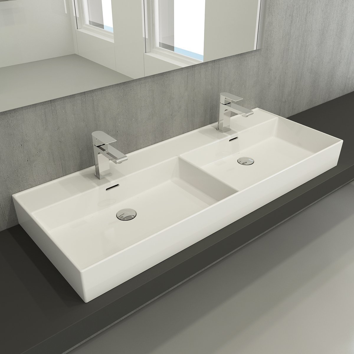 Bocchi | Milano 120 cm Çift Batarya Delikli Lavabo P.Beyaz