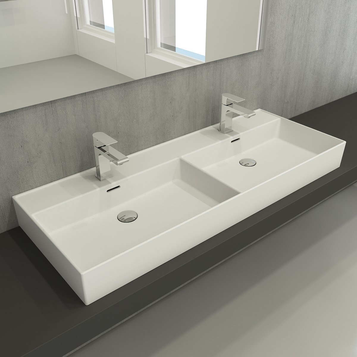 Bocchi | Milano 120 cm Çift Batarya Delikli Lavabo Mat Beyaz