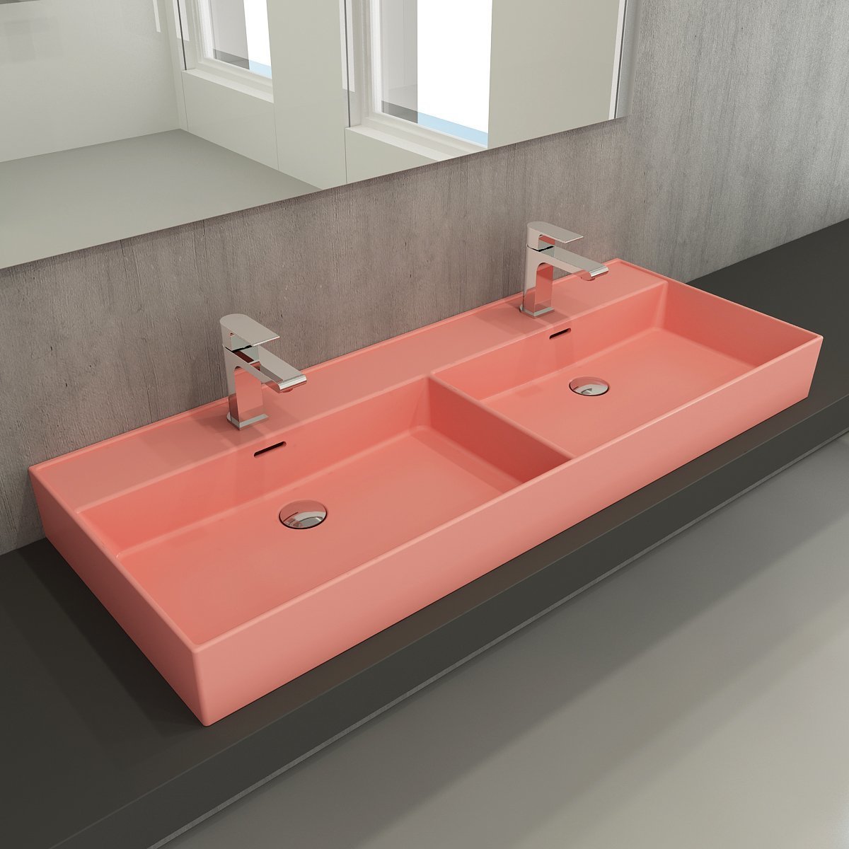 Bocchi | Milano 120 cm Çift Batarya Delikli Lavabo Mat Somon