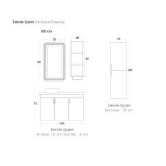 Shower Özgün 100 cm Banyo Dolabı