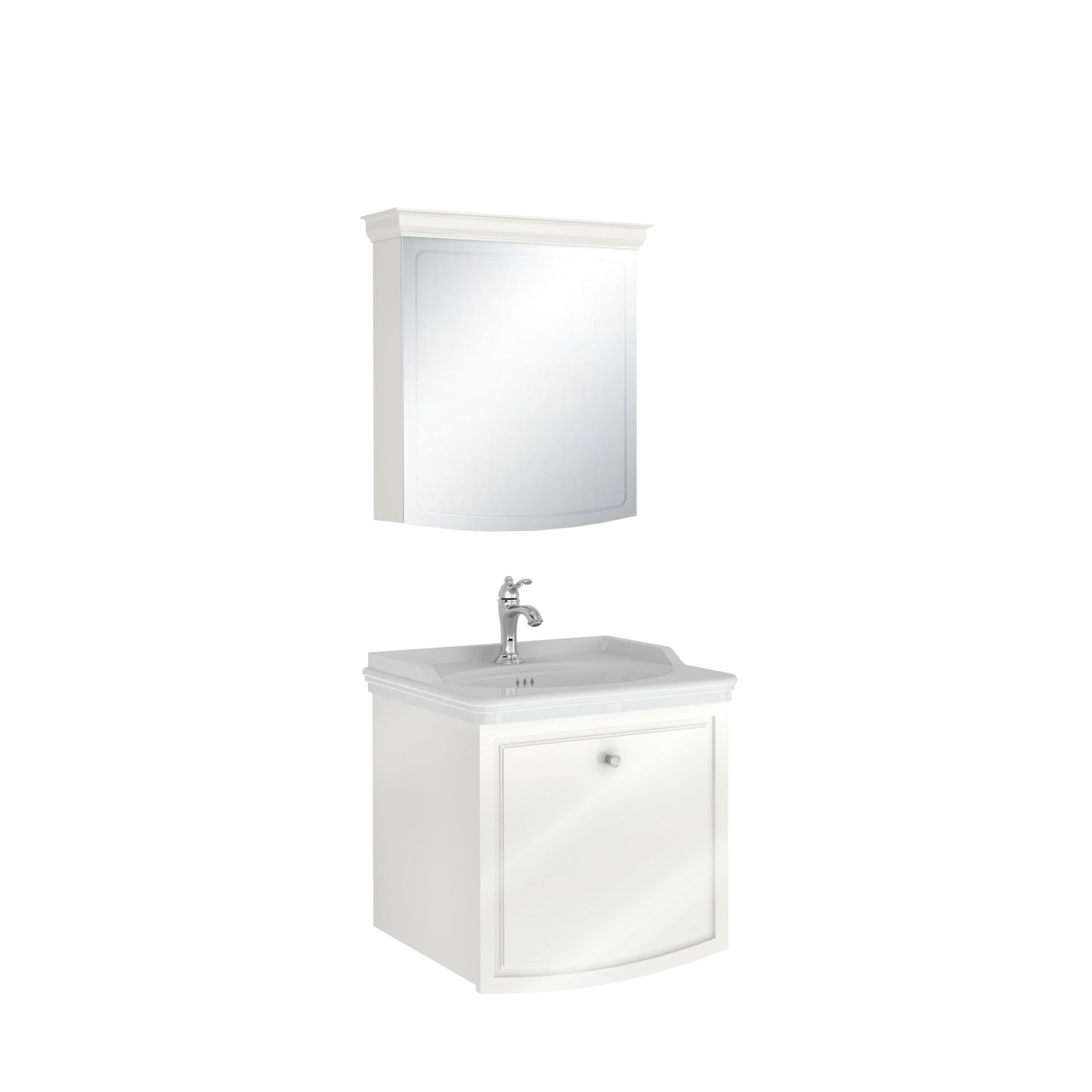 Kale Arte+ Banyo Dolabı Seti Parlak Beyaz Krom Kulplu 65cm