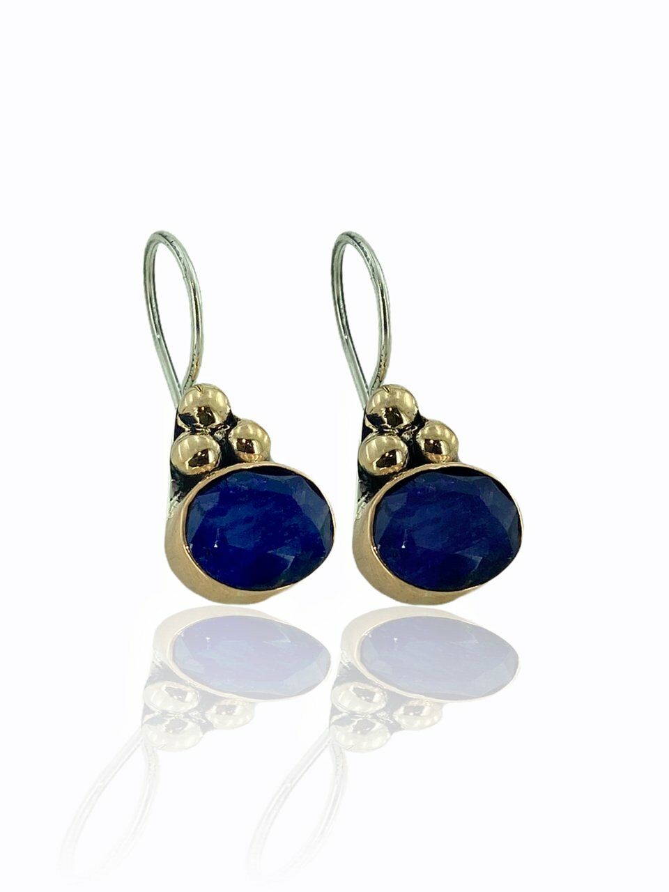 Doğal Safir Taş Oval Kesim Otantik El Üretim 925 Gümüş Küpe