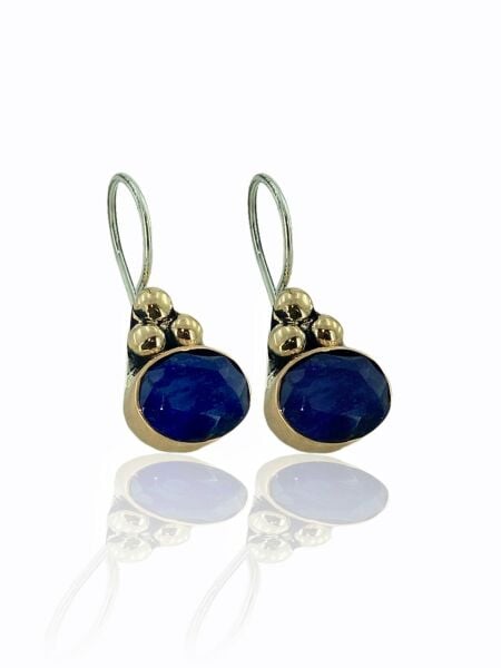 Doğal Safir Taş Oval Kesim Otantik El Üretim 925 Gümüş Küpe