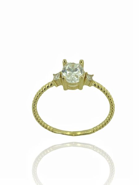 8 Ayar Altın Oval Zirkon Minimal Tarz Yüzük