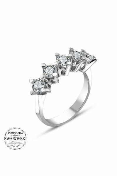 Sertifikalı Swarovski Taşlı Beştaş 925 Gümüş Yüzük