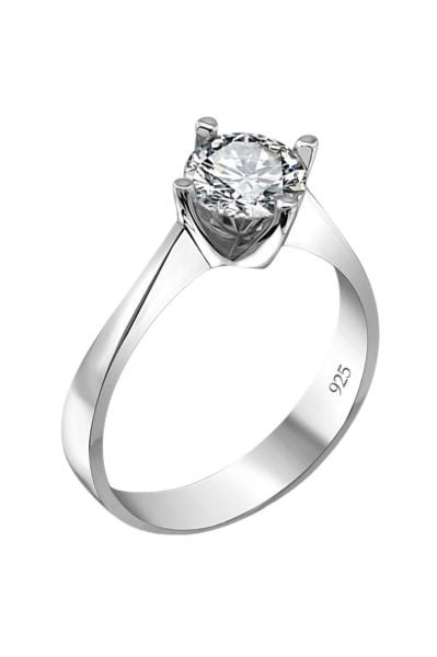 Swarovski Sertifikalı Tek Taş 925 Gümüş Yüzük