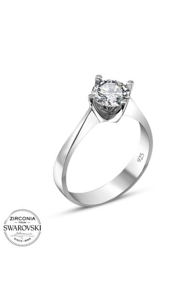 Swarovski Sertifikalı Tek Taş 925 Gümüş Yüzük