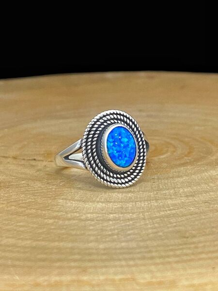 925 Ayar Gümüş El Üretim Otantik Doğal Oval Opal Taş Yüzük