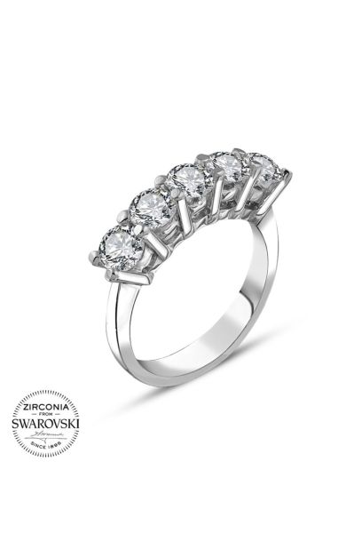 Sertifikalı Swarovski Taşlı Beştaş 925 Gümüş Yüzük