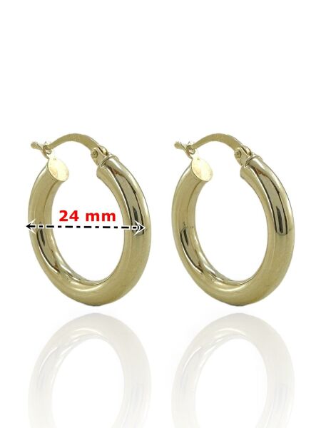 Taşsız Düz Kalın Şişik Günlük Altın Halka Küpe 14 Ayar 24 mm