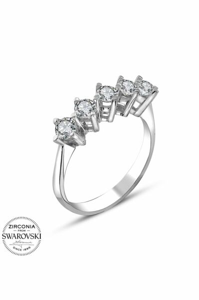 Sertifikalı Swarovski Taş Beştaş 925 Gümüş Yüzük