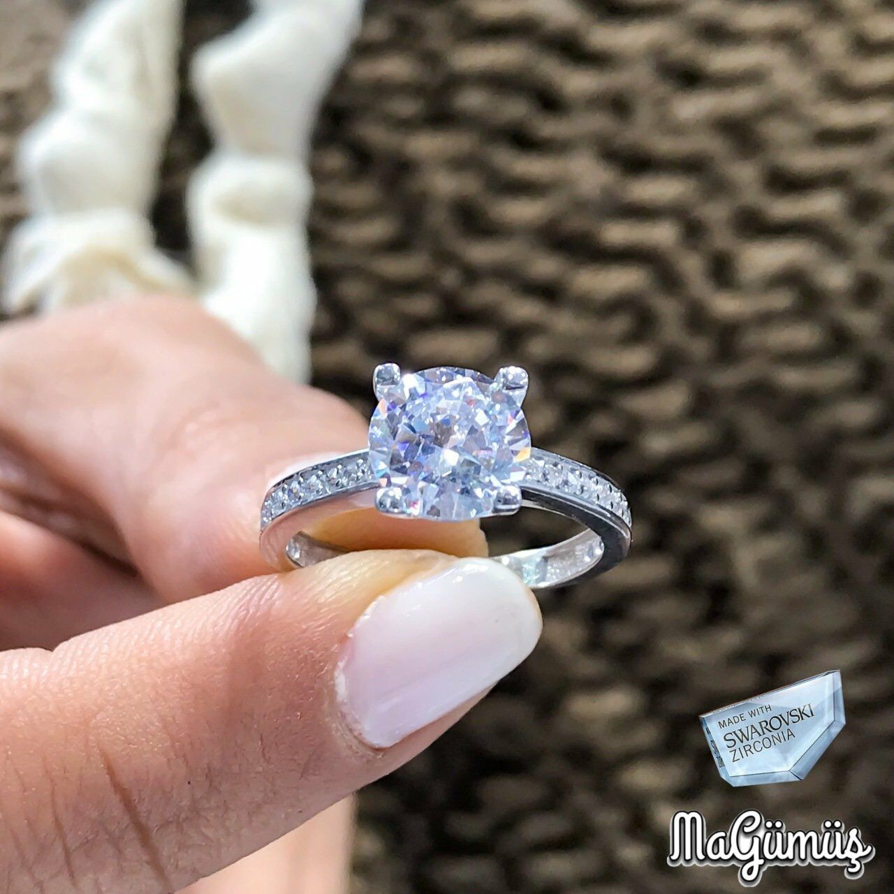 Yeni Orijinal Swarovski Modeli Pırlanta Montür Tektaş Gümüş Yüzük