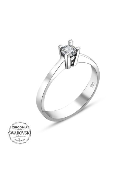 Swarovski Sertifikalı Tektaş 925 Gümüş Yüzük