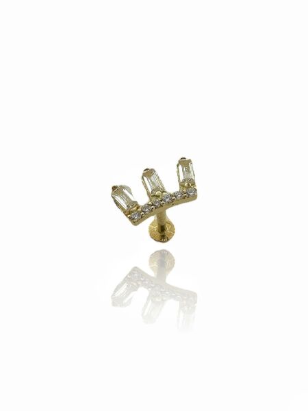 Prenes Tacı Baget Zirkon Taşlı Tragus Küpe 14 Ayar Altın