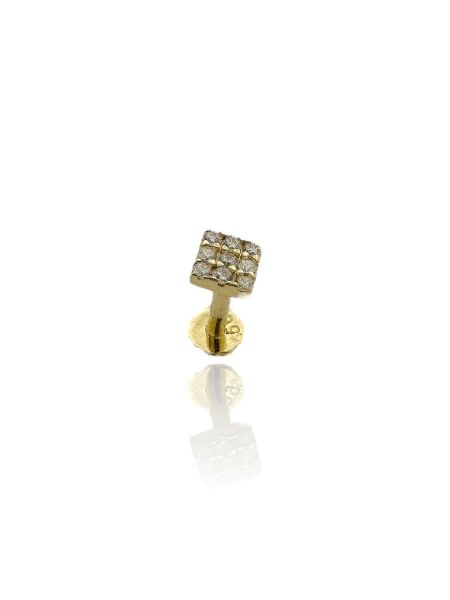 Kare Model Taşlı Tragus Küpe 14 Ayar Altın
