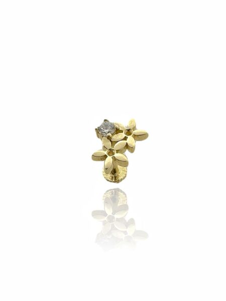Çiçek Tek Taş Tragus Küpe 14 Ayar Altın