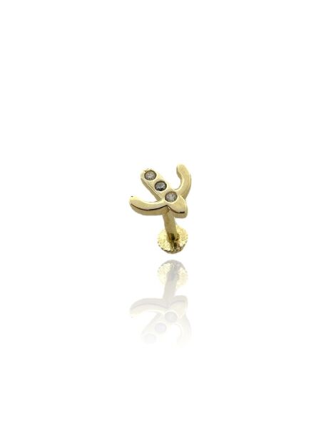 Kaktüs Tragus Küpe 14 Ayar Altın