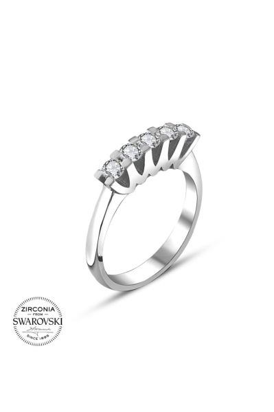Sertifikalı Swarovski Beş Taş 925 Gümüş Yüzük