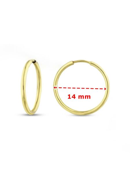 14 mm Düz Taşsız Klasik Günlük 14 Ayar Altın Halka Küpe