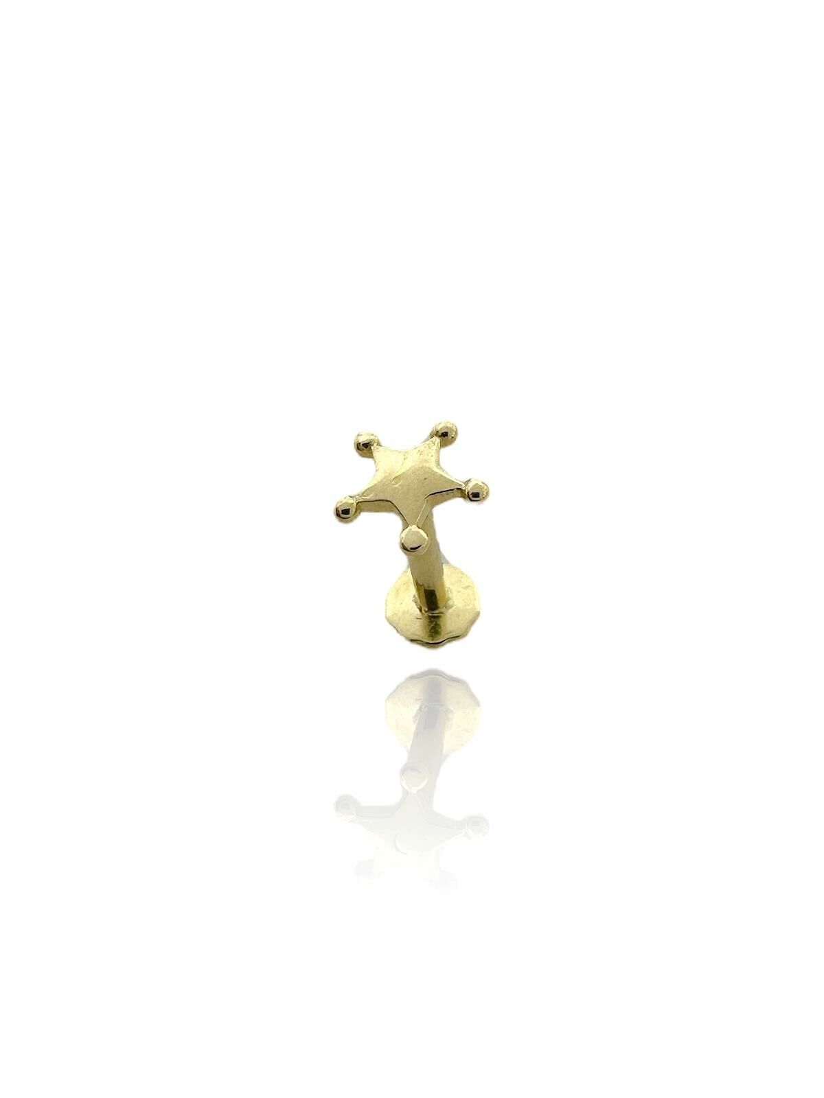 Taşsız Yıldız Tragus Küpe 14 Ayar Altın