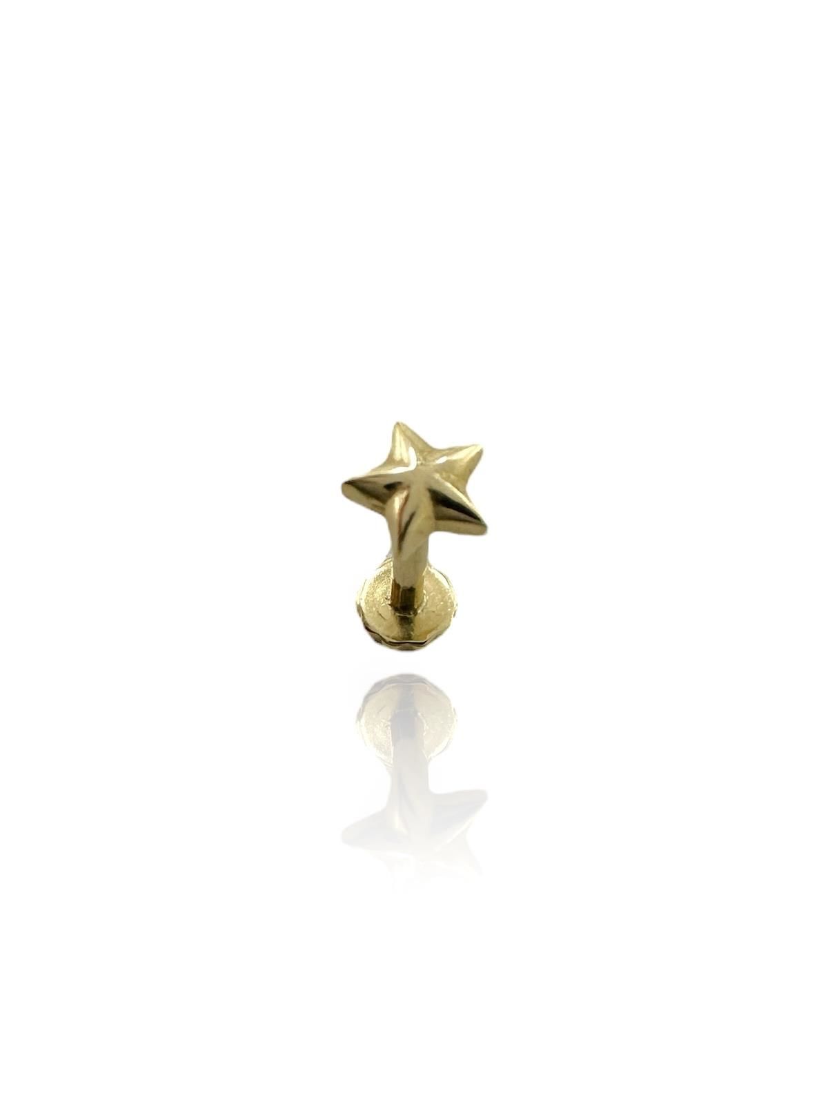 Taşsız Minik Yıldız Tragus Küpe 14 Ayar Altın