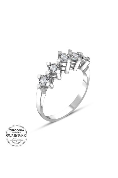 Sertifikalı Swarovski Beş Taş 925 Gümüş Yüzük