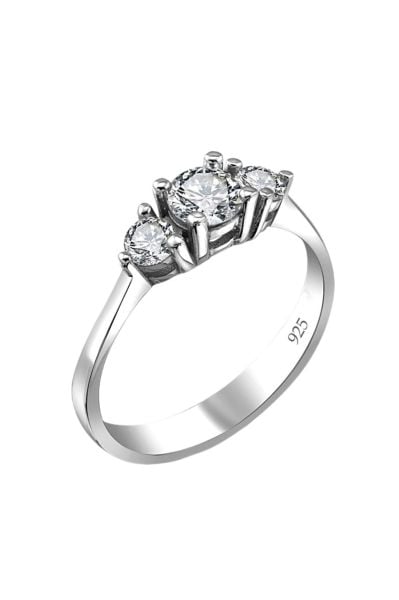 Swarovski Sertifikalı Tria 3 Taş 925 Gümüş Yüzük