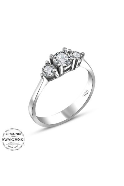 Swarovski Sertifikalı Tria 3 Taş 925 Gümüş Yüzük