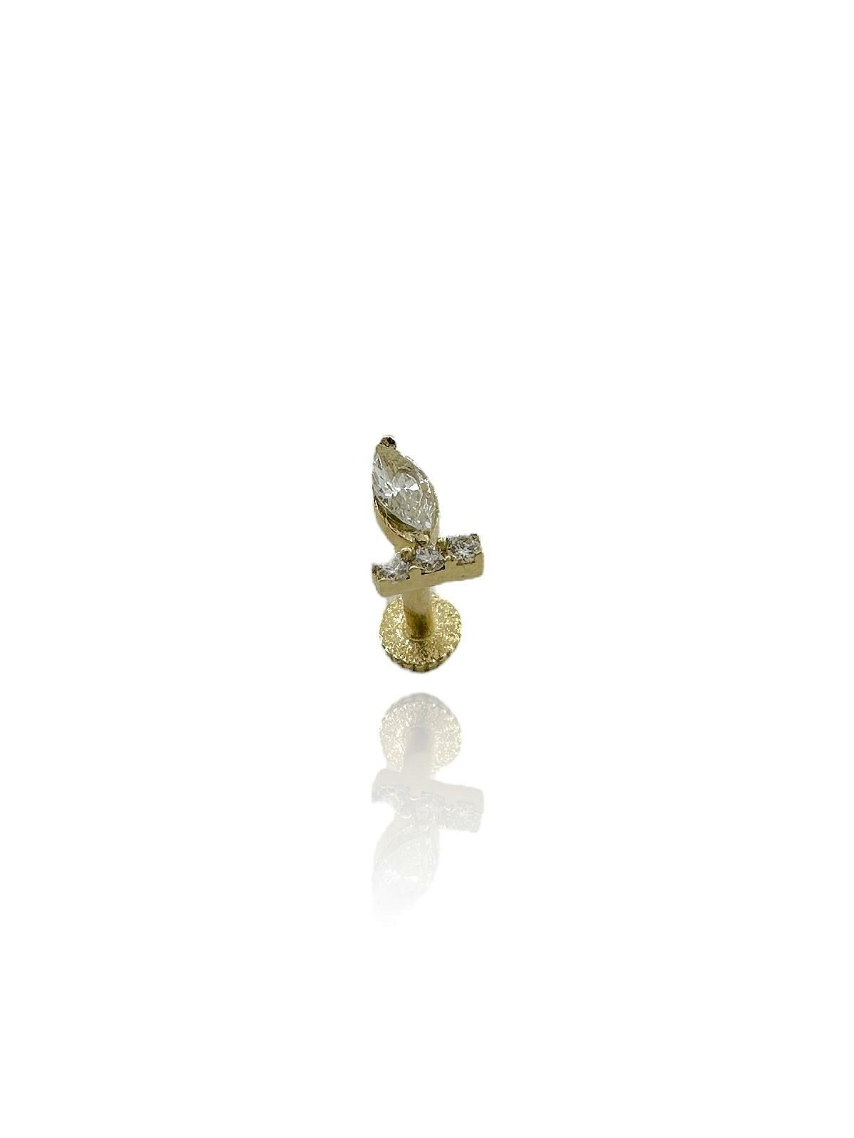 Markiz Zirkon Taş Tragus Küpe 14 Ayar Altın
