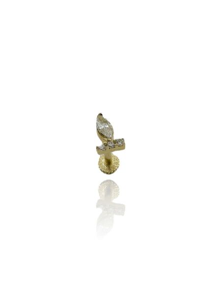 Markiz Zirkon Taş Tragus Küpe 14 Ayar Altın