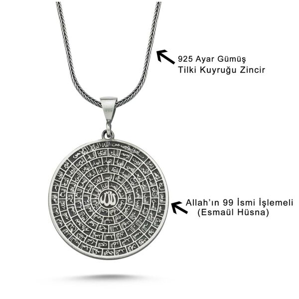 Allah'ın 99 İsmi Esma-ül Hüsna 60 cm 925 Gümüş Kolye