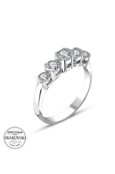 Sertifikalı Swarovski Beş Taş 925 Gümüş Yüzük
