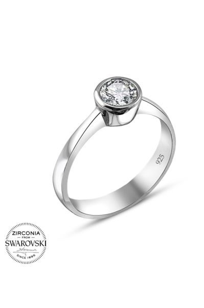 Swarovski Sertifikalı Sıvama Tek Taş 925 Gümüş Yüzük
