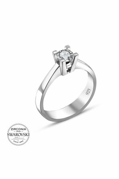 Swarovski Sertifikalı Klasik Tek Taş 925 Gümüş Yüzük