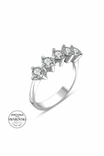 Sertifikalı Swarovski Beş Taş 925 Gümüş Yüzük