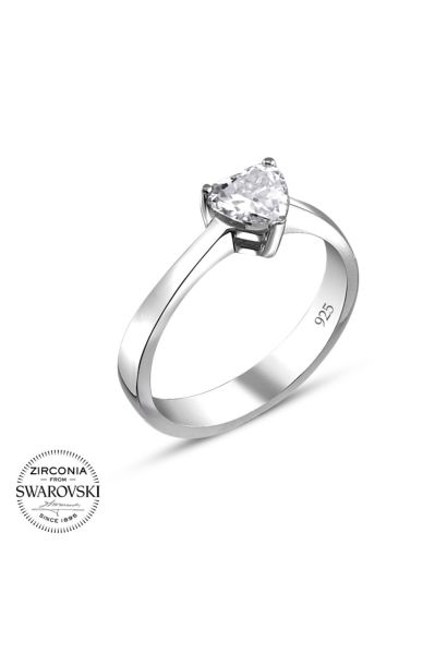 Swarovski Sertifikalı KALP Tek Taş 925 Gümüş Yüzük