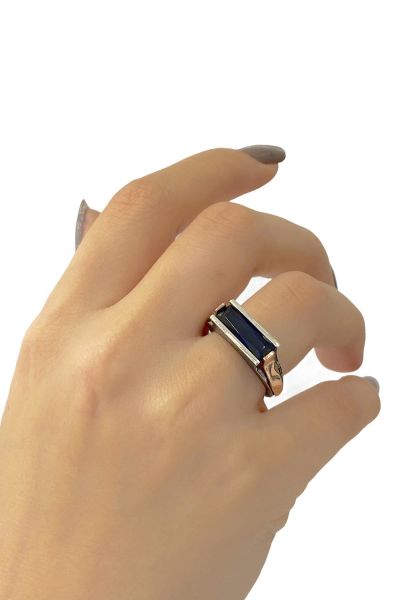 Baget Safir Taşlı Otantik 925 Gümüş Yüzük