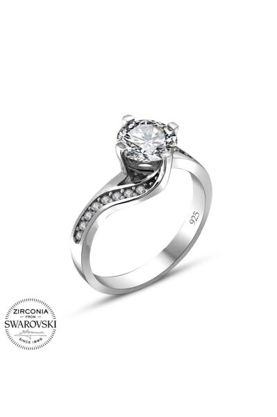 Swarovski Sertifikalı Pırlanta Modeli Tektaş 925 Gümüş Yüzük