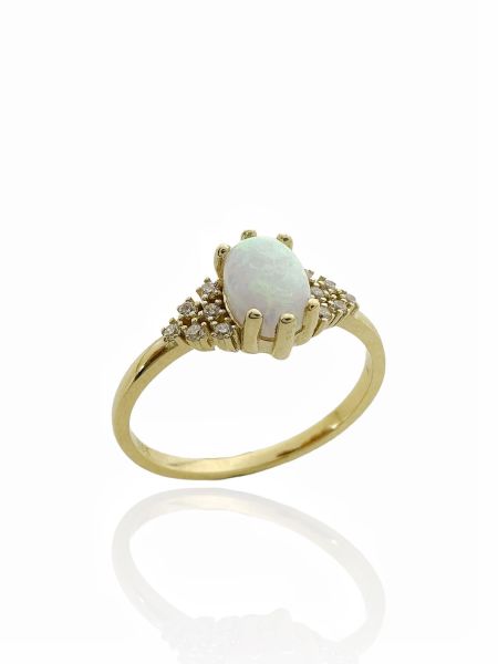 Pırlanta Modeli Beyaz Opal Taş Üst Kalite Stil 14 Ayar Altın Yüzük