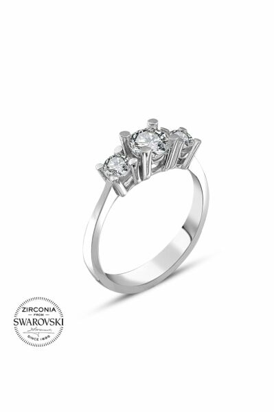 Sertifikalı Swarovski Tria 3 Üç Taş 925 Gümüş Yüzük