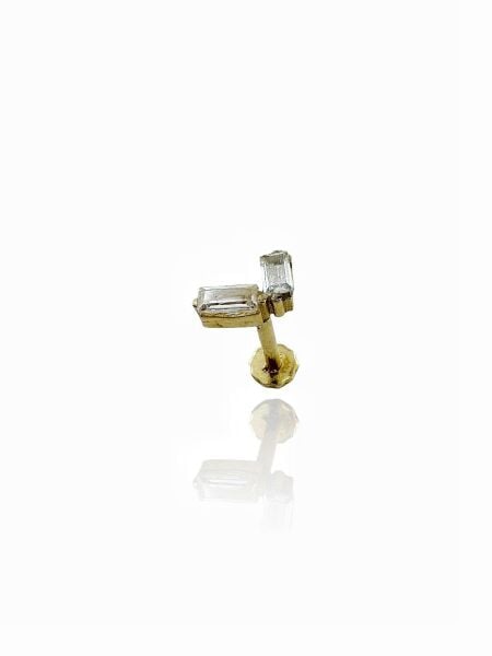İki Baget Zirkon Taşlı Tragus Küpe 14 Ayar Altın