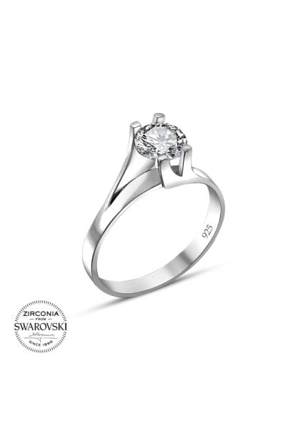 Swarovski Sertifikalı Özel Tasarım Tektaş 925 Gümüş Yüzük