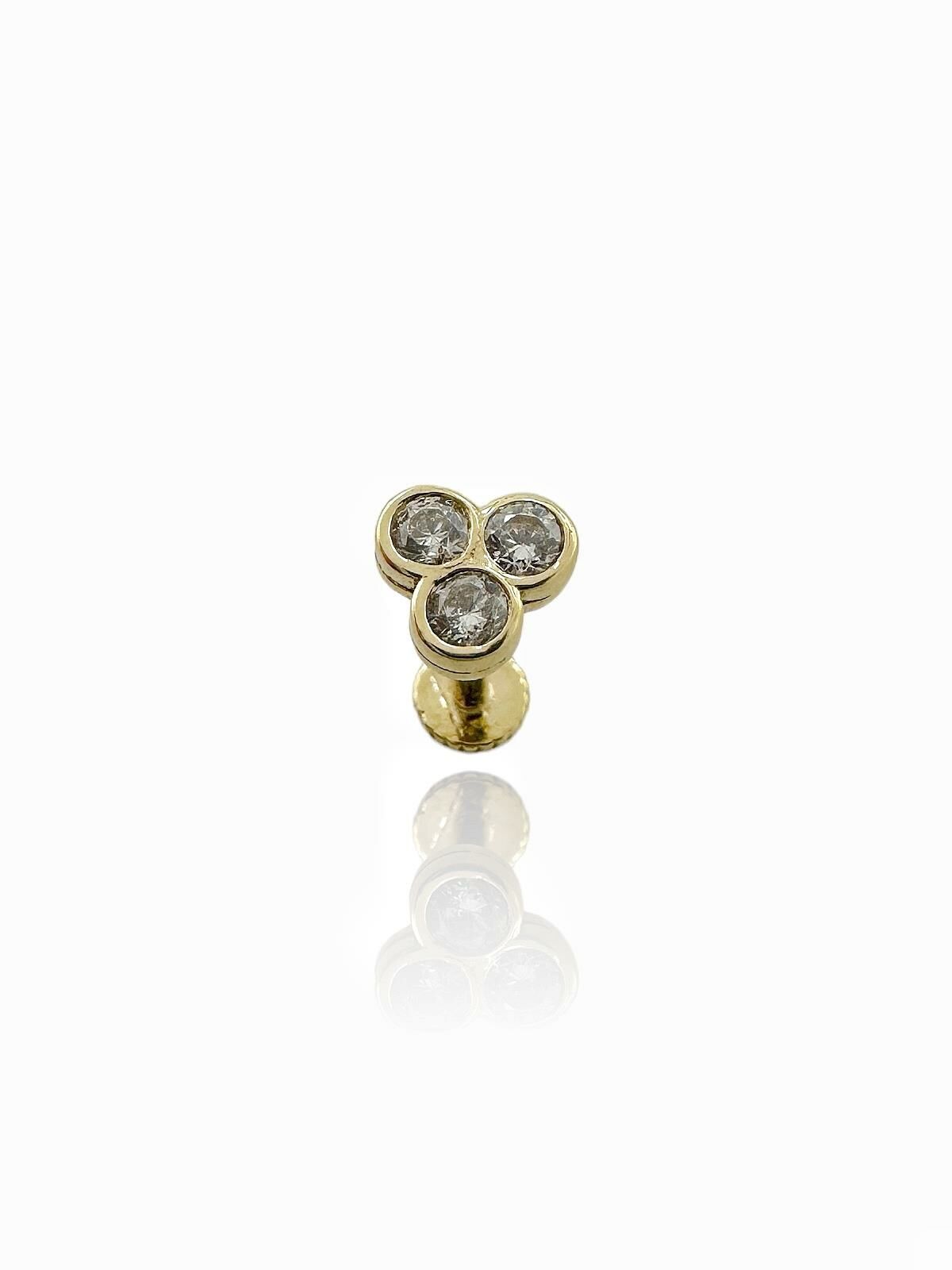 Üç Taş Tragus Küpe 14 Ayar Altın